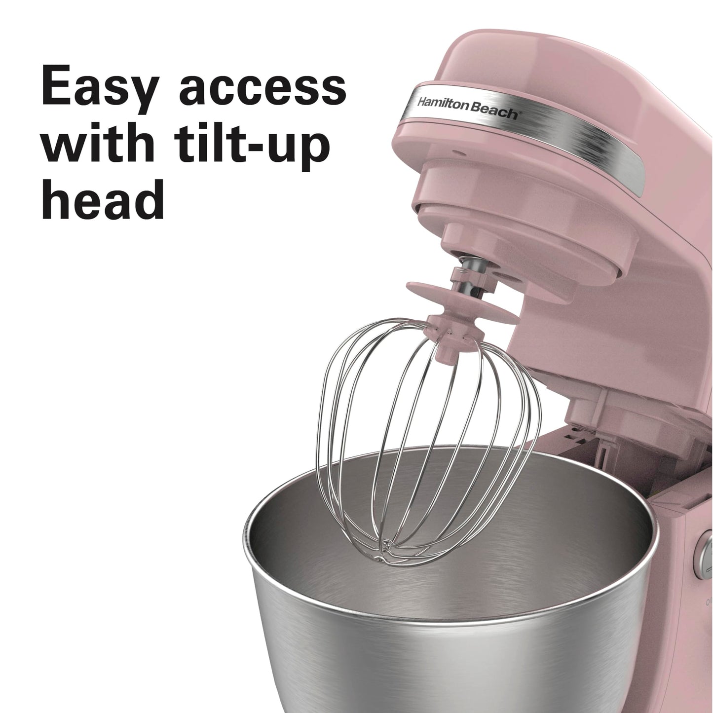 Hamilton Beach Electric Stand Mixer, 4 Quarts, Dough Hook, Flat Beater Attachments, Splash Guard 7 Speeds with Whisk, Rose