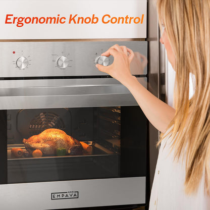 Empava 24 inch Electric Single Wall Oven with 6 Cooking Funcitons, Built-in Convection System with Mechanical Knob Control, Stainless Steel