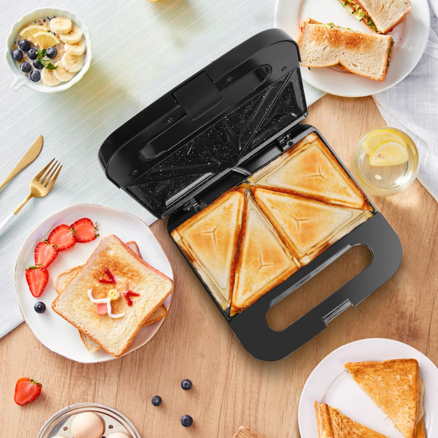 Aigostar Sandwich Maker with Super Nonstick Ceramic Plates, Panini Press Sandwich Toaster Breakfast Electric Grilled Cheese Maker Machine Tuna Melt Omelets Snacks, Tostadora de Pan Stainless Steel