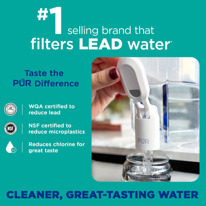 PUR PLUS 30-Cup Water Filter Dispenser with 1 Lead-Reducing PUR PLUS Filter, Dishwasher Safe, Powerful Filtration, Large Capacity with Slim, Space-Saving Design, White (DS1811Z)