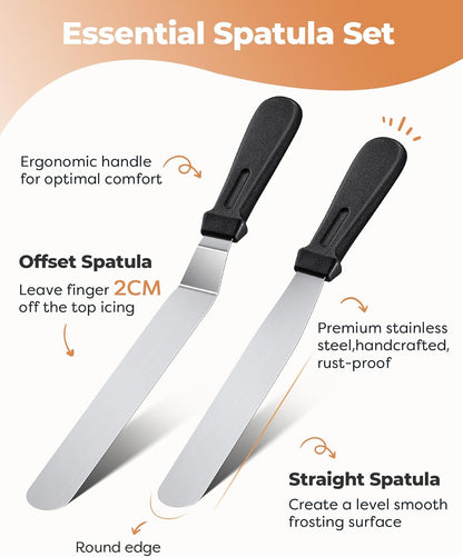 Kootek Cake Decorating Kit Baking Supplies Cake Turntable with 2 Frosting Straight Angled Spatula 3 Icing Smoother Scrapers Baking Accessories Tools for Beginners and Pros, White