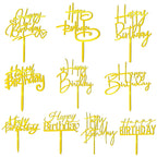 10 PCS Black Happy Birthday Cake Topper Acrylic Cupcake Topper A Series of Birthday Cake Supplies Decorations