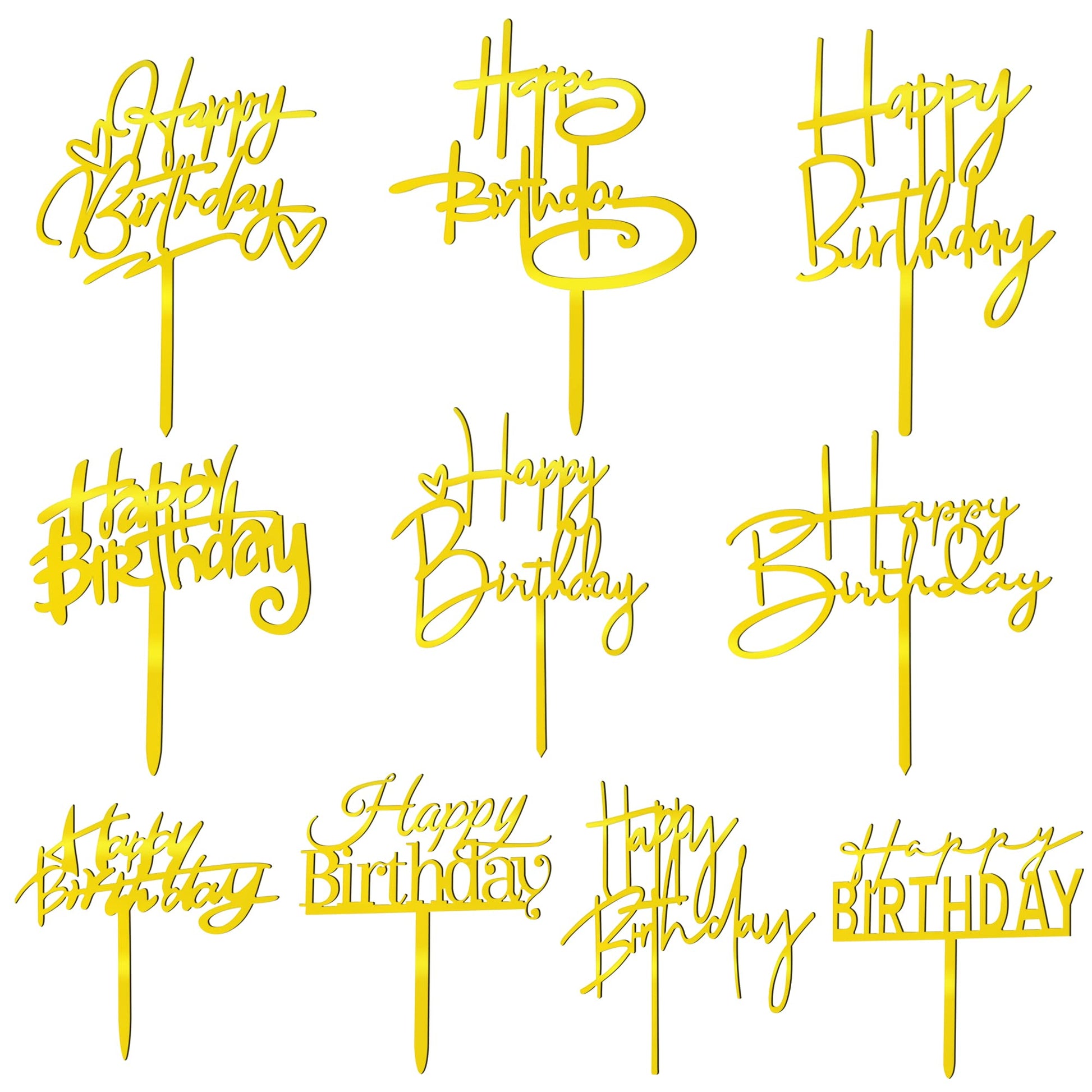 10 PCS Black Happy Birthday Cake Topper Acrylic Cupcake Topper A Series of Birthday Cake Supplies Decorations