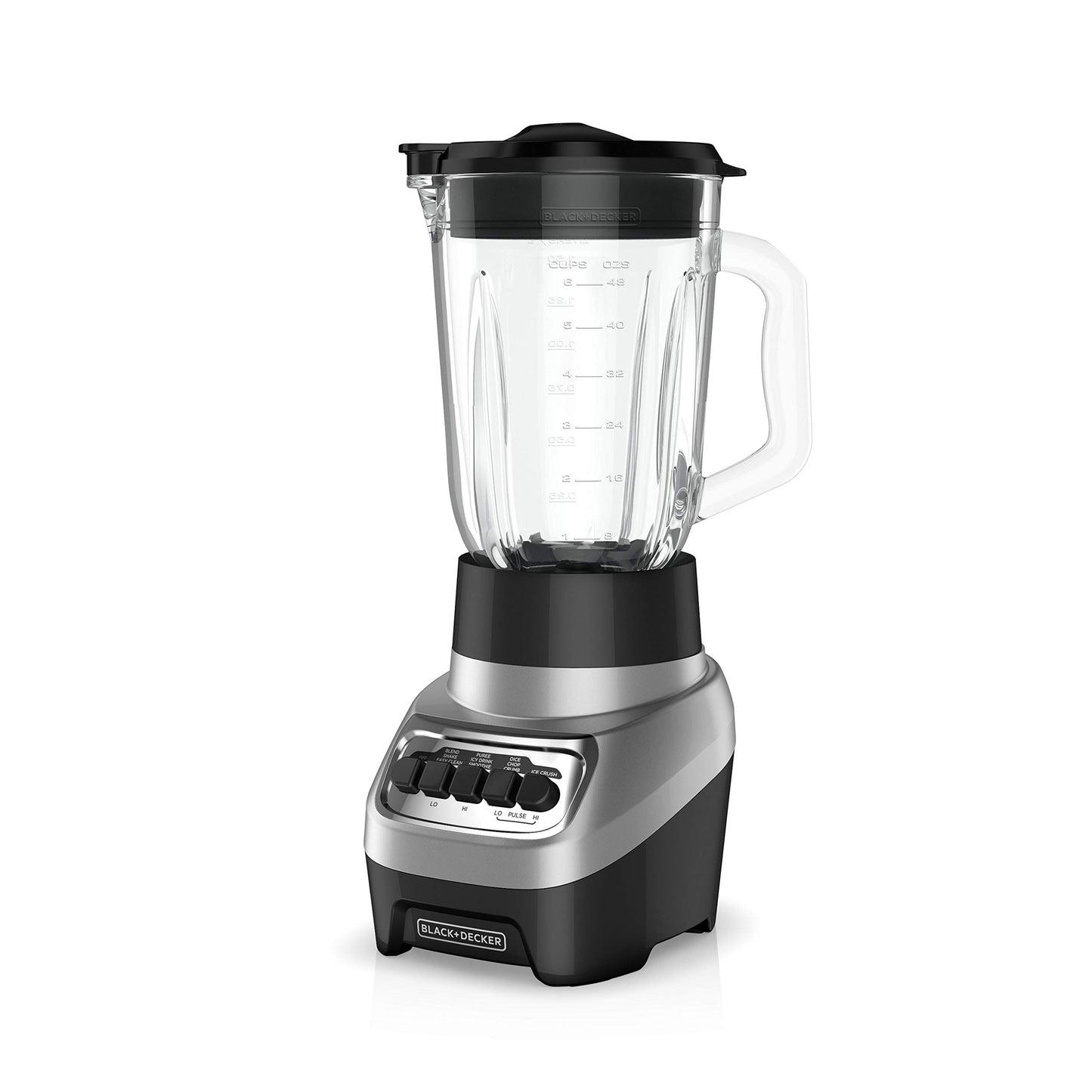 BLACK+DECKER PowerCrush Countertop Blender, 6-Cup Glass Jar, For Smoothies and More, Stainless Steel Blade, 4 Speed Settings to Puree, Crush Ice, Chop, Dice, and Pulse, Dishwasher Safe, 700W Motor