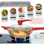 TIBORANG Nonstick 8 in 1 Multipurpose Woks and Stir Fry Pans,12.6 Inch 6L Heat Indicator Diecast Aluminum Titanium Coating Chinese Wok Pan with Lid, Silicone Spatula,Steamed Grid(Crimson Red)…