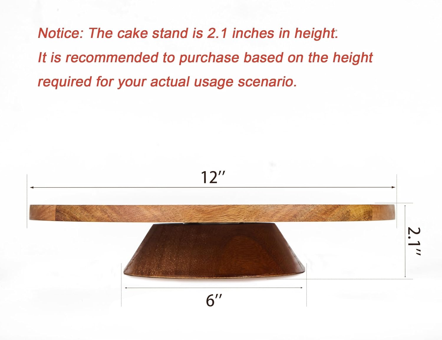 12" Acacia Wood Revolving Cake Stand, 2" High Rotating Cake Turntable, Wooden Rotating Display Stand for Cake, Cupcake Decorating Supplies