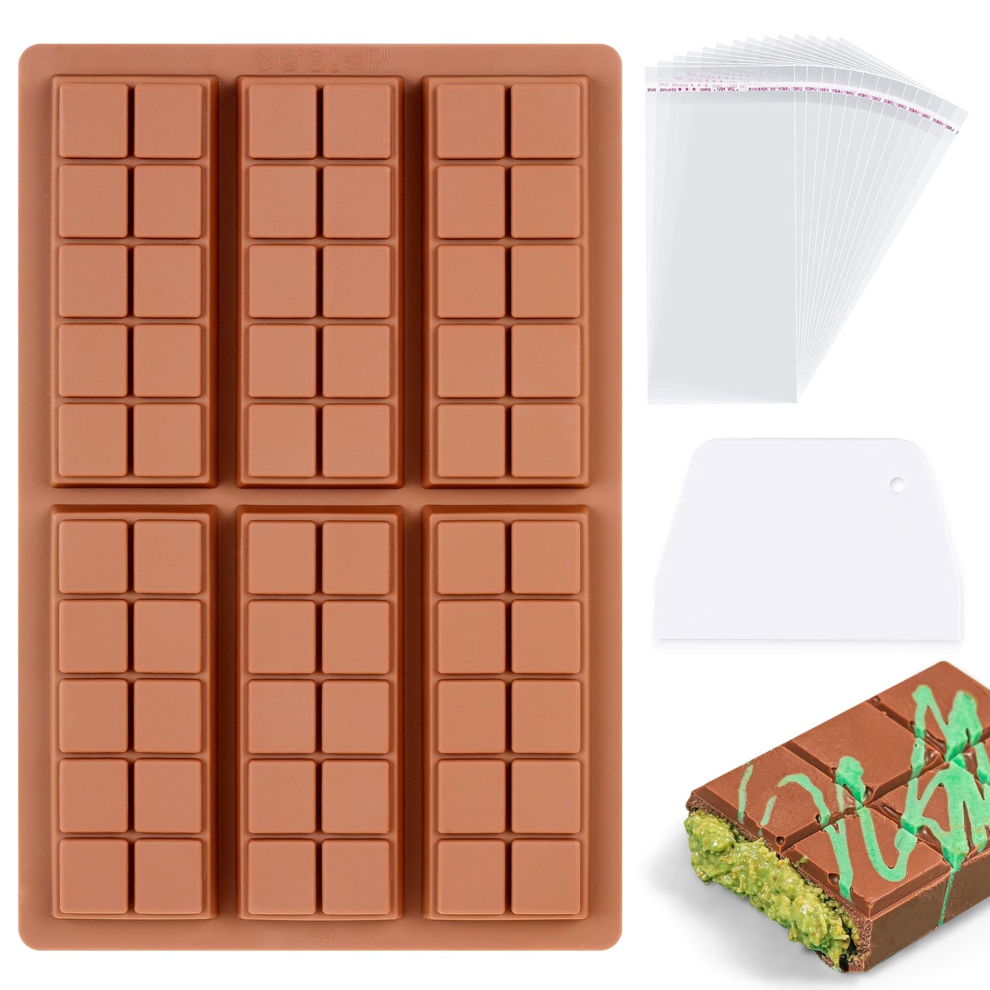 1 Pc Chocolate Bar Mold Deep Large Chocolate Molds Silicone Break Apart Thick Silicone Molds for Candy Bar (10 Snap）