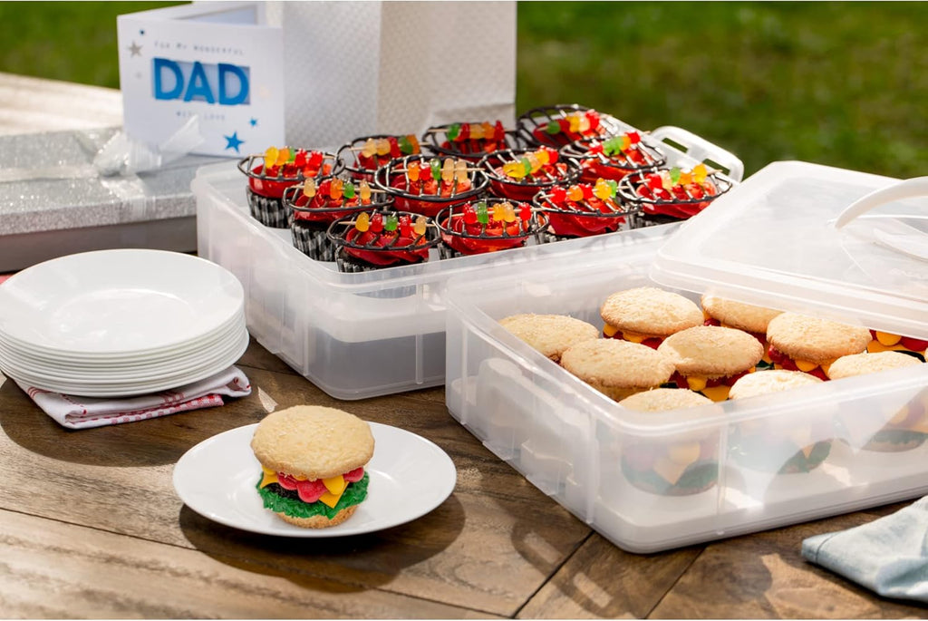 Snapware (2-Layer, 24 Cupcakes Plastic Detachable Cupcake Carrier Storage Container With Lid and Handle, Freezer Dishwasher Microwave Safe