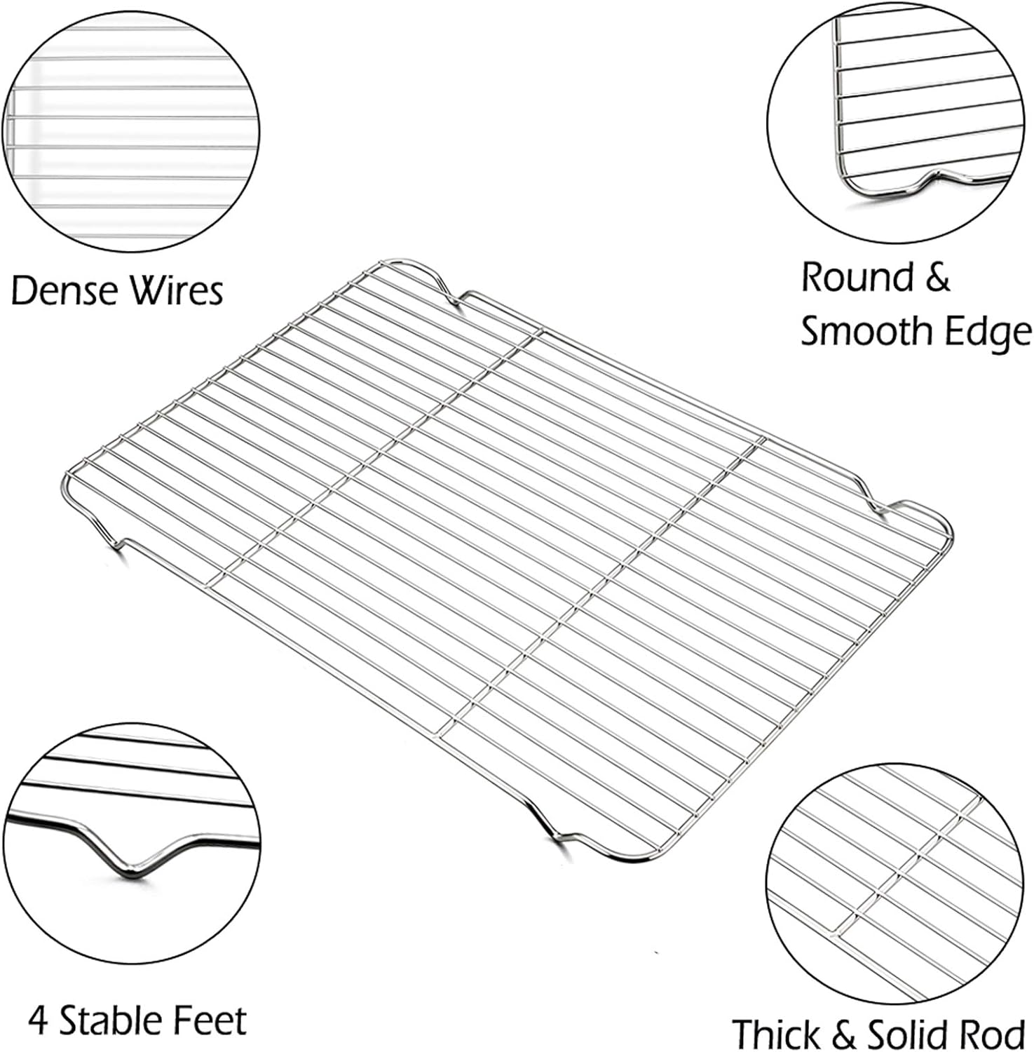 P&P CHEF Baking Rack Cooking Rack Set of 2-16.6''x11.5", Stainless Steel Wire Cooling Drying Roasting Rack, Fits Half Sheet Cookie Pans, Commercial Quality, Oven & Dishwasher Safe