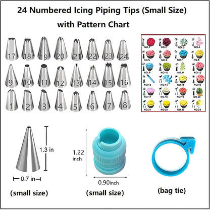 93 Pcs Cake Decorating Kit with Cake Turntable,Cake Leveler,24 Numbered Icing Tips,2 Spatulas,2 Coupler,3 Comb Scrapers,Flower Nail & Lifter Scissor,50 Disposable Pastry Bags
