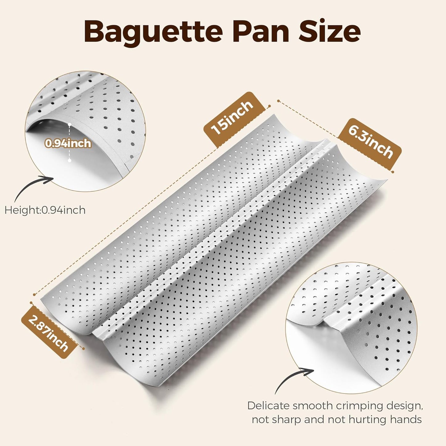 Baguette Bread Pan, Premium Nonstick Perforated French Bread Baking Pan, 2 Loaves Baguette Tray for Sourdough, Italian Bread Baking, Perfect for Creating Crisp Golden-Brown Crust