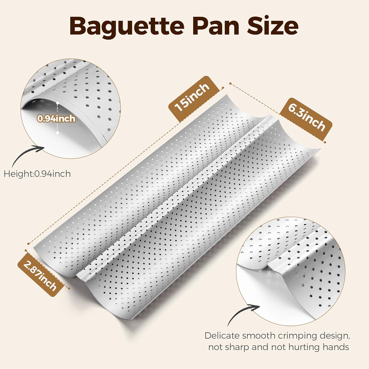 Baguette Bread Pan, Premium Nonstick Perforated French Bread Baking Pan, 2 Loaves Baguette Tray for Sourdough, Italian Bread Baking, Perfect for Creating Crisp Golden-Brown Crust