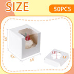 BOOMIBOO 50 Pack Individual Cupcake Containers, Cupcake Boxes with Window, Food Grade Cupcake Holders with Inserts, Stackable Deep Cupcake Carrier (White)