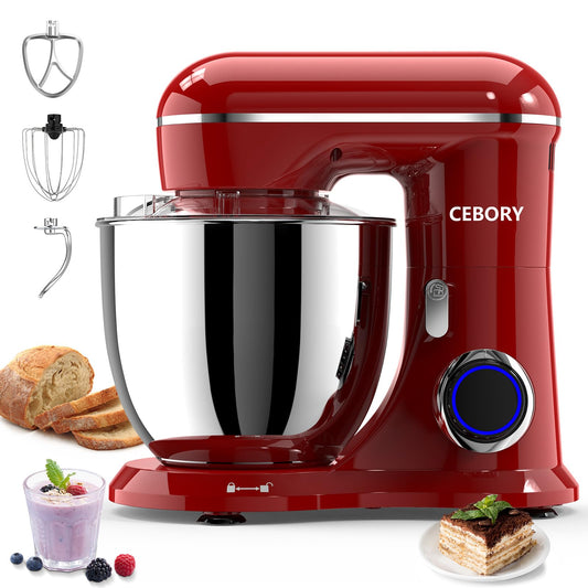 CEBORY 3-IN-1 Electric Stand Mixer, 6.5QT Bowl 10-Speed Kitchen Mixer, Household Food Mixers include Dough Hook, Beater and Whisk, Bread Cake Mixer for Baking and Most Home Cooks, Red