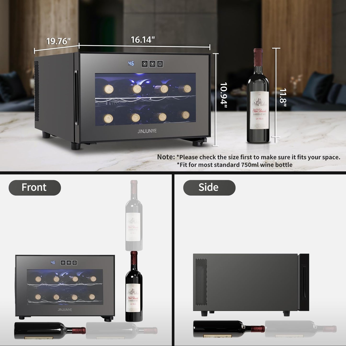 JINJUNYE 6 Bottle Wine Cooler, Wine Fridge Small with Digital Temperature Control, 46-65℉, Countertop Wine Cooler Refrigerator, Mini Freestanding Wine Cellars Glass Door, Gift for Wine Lover