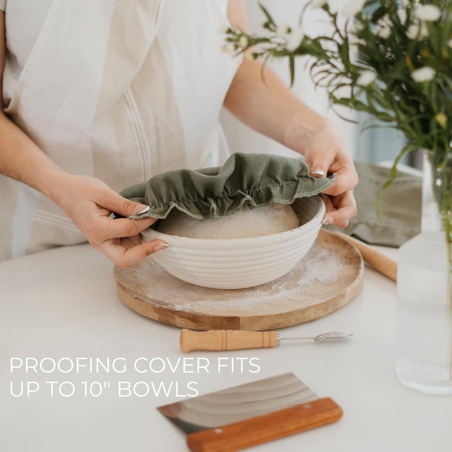 Beautiful Linen Bread Bag Set and Proofing Cover For Homemade Sourdough Bread - Keeps Your Loaf Fresh for Days - Reusable and Easy to Clean Storage Bag, The Perfect Baking Accessories