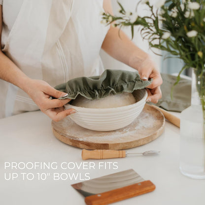 Beautiful Linen Bread Bag Set and Proofing Cover For Homemade Sourdough Bread - Keeps Your Loaf Fresh for Days - Reusable and Easy to Clean Storage Bag, The Perfect Baking Accessories