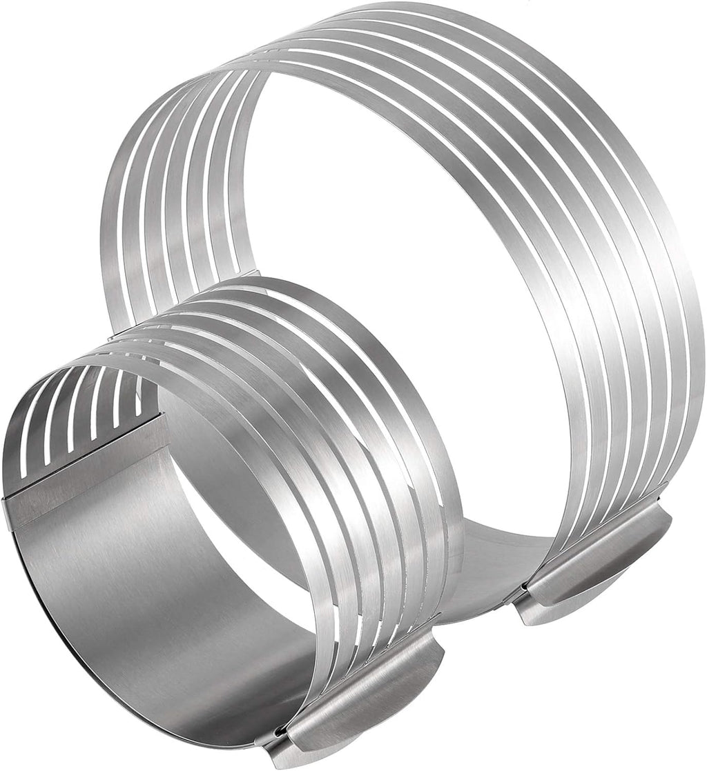 2 Pack Cake Slicer, Stainless Steel Cake Cutter Leveler 7-Layer 6-8 inch / 9-12 inch Adjustable Cake Ring Molds for Baking, Cutting and Slicing Cakes - Silver