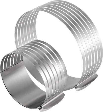 2 Pack Cake Slicer, Stainless Steel Cake Cutter Leveler 7-Layer 6-8 inch / 9-12 inch Adjustable Cake Ring Molds for Baking, Cutting and Slicing Cakes - Silver