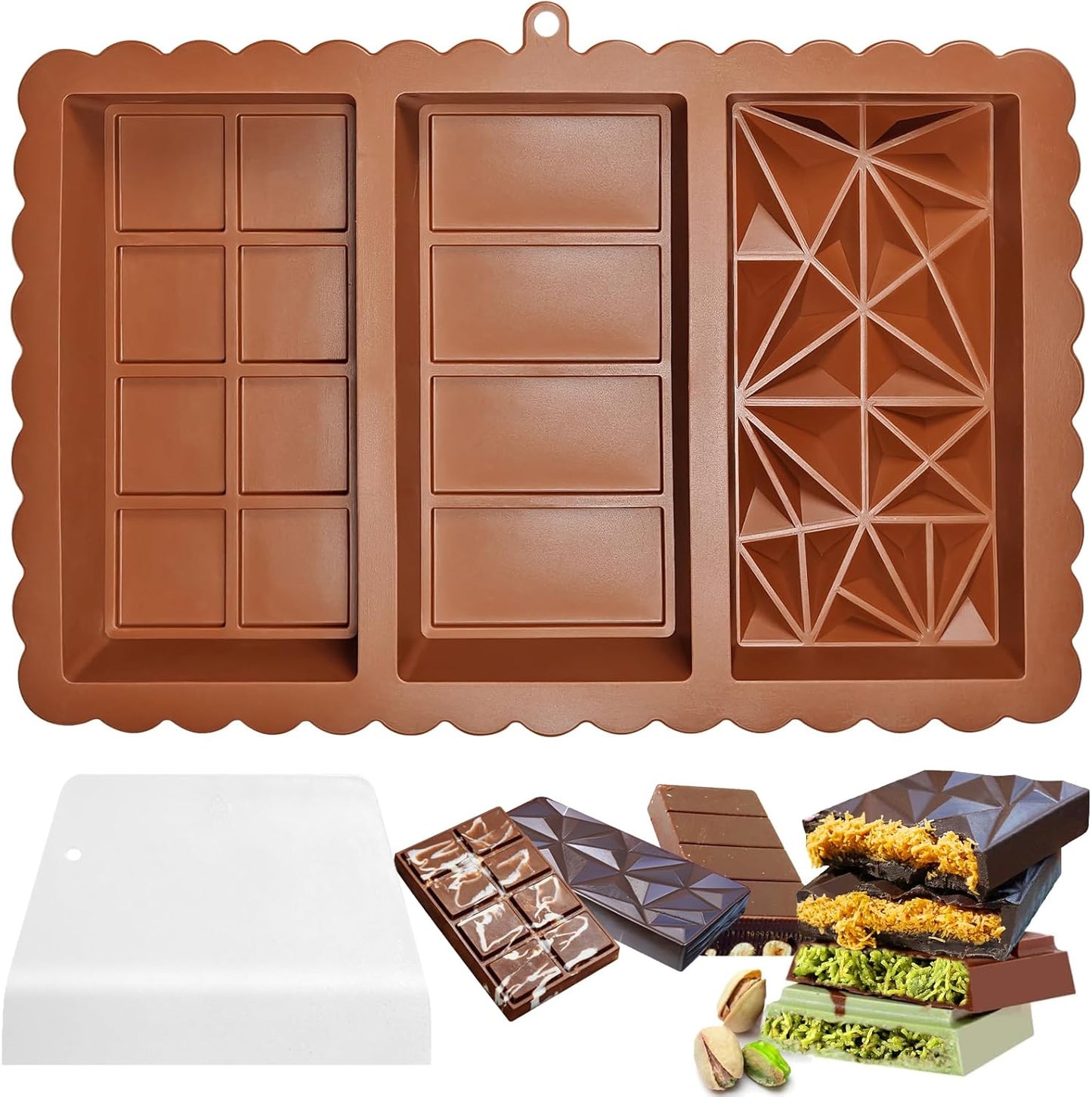Chocolate Bar Mold - Food Grade Silicone Chocolate Molds, Non-Stick & Easy to Release Deep Mold for Dubai Pistachio Chocolates, Candy, Snacks, Desserts, Resin Art, Dishwasher Safe