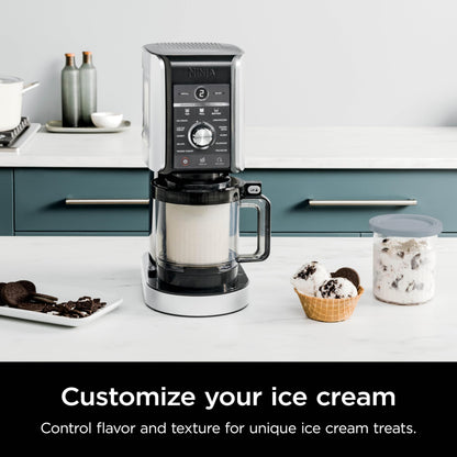 Ninja NC501 CREAMi Deluxe 11-in-1 Ice Cream & Frozen Treat Maker with 2 XL Family Size Pint Containers, Silver (Renewed)