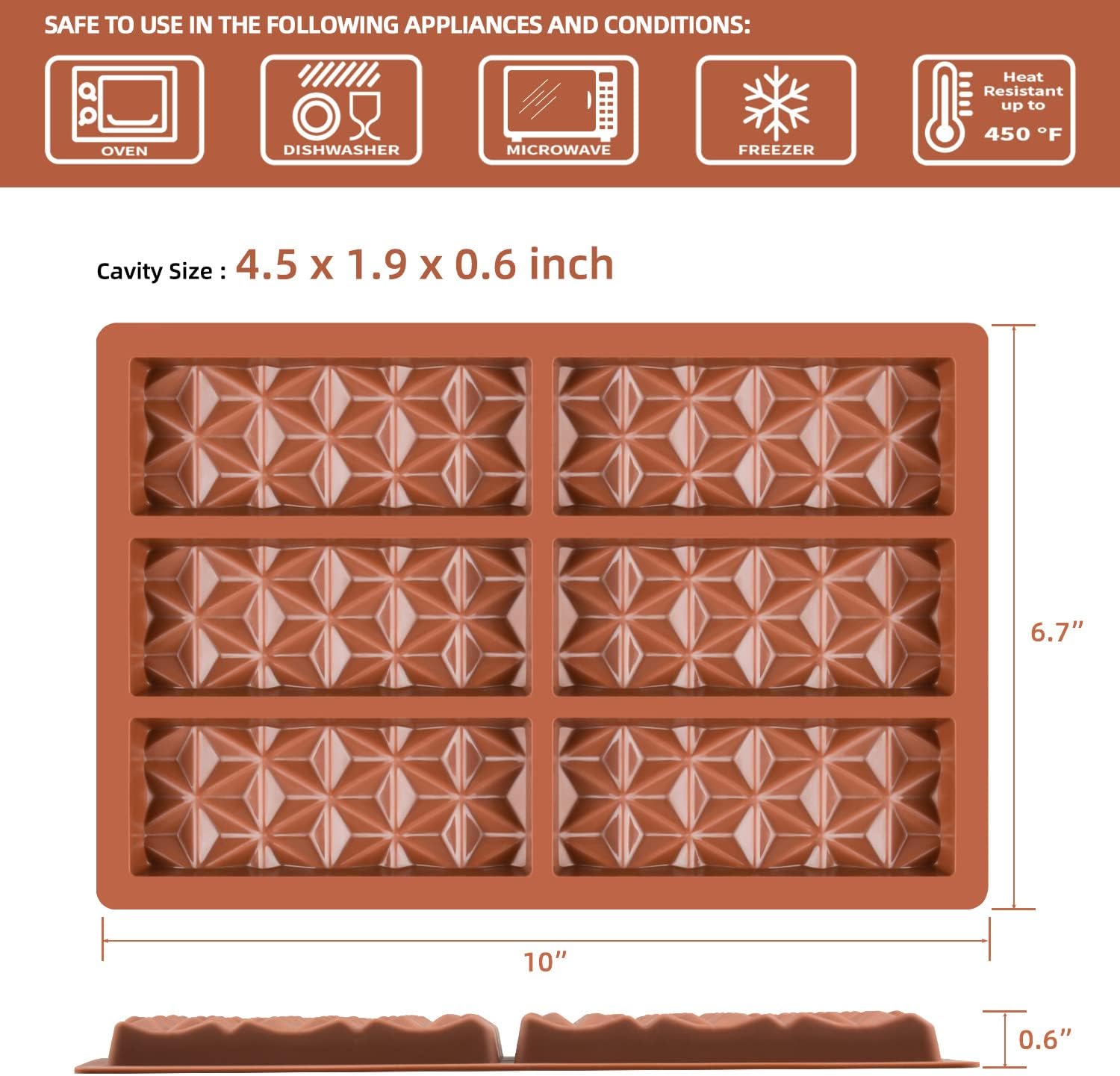 1 Pc Chocolate Bar Mold Deep Dubai Break Apart Candy Molds Thick Stuffed Silicone Molds for Filling Knafeh Pistachio Chocolate Bar and Wax Melts Large (Pyramid Shape)