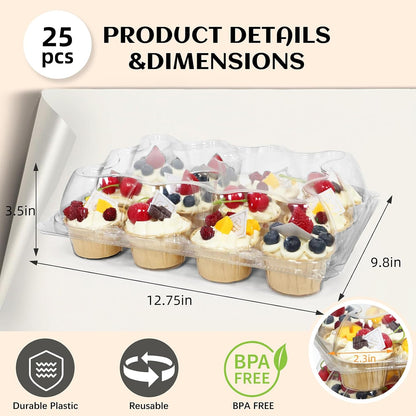 12 Count x 12 Sets Plastic Cupcake Containers, Durable and BPA-Free Cupcake Holder with Lid for Easy Transport Storage, Stackable Clear Cupcake Carriers, Reusable Dessert Boxes