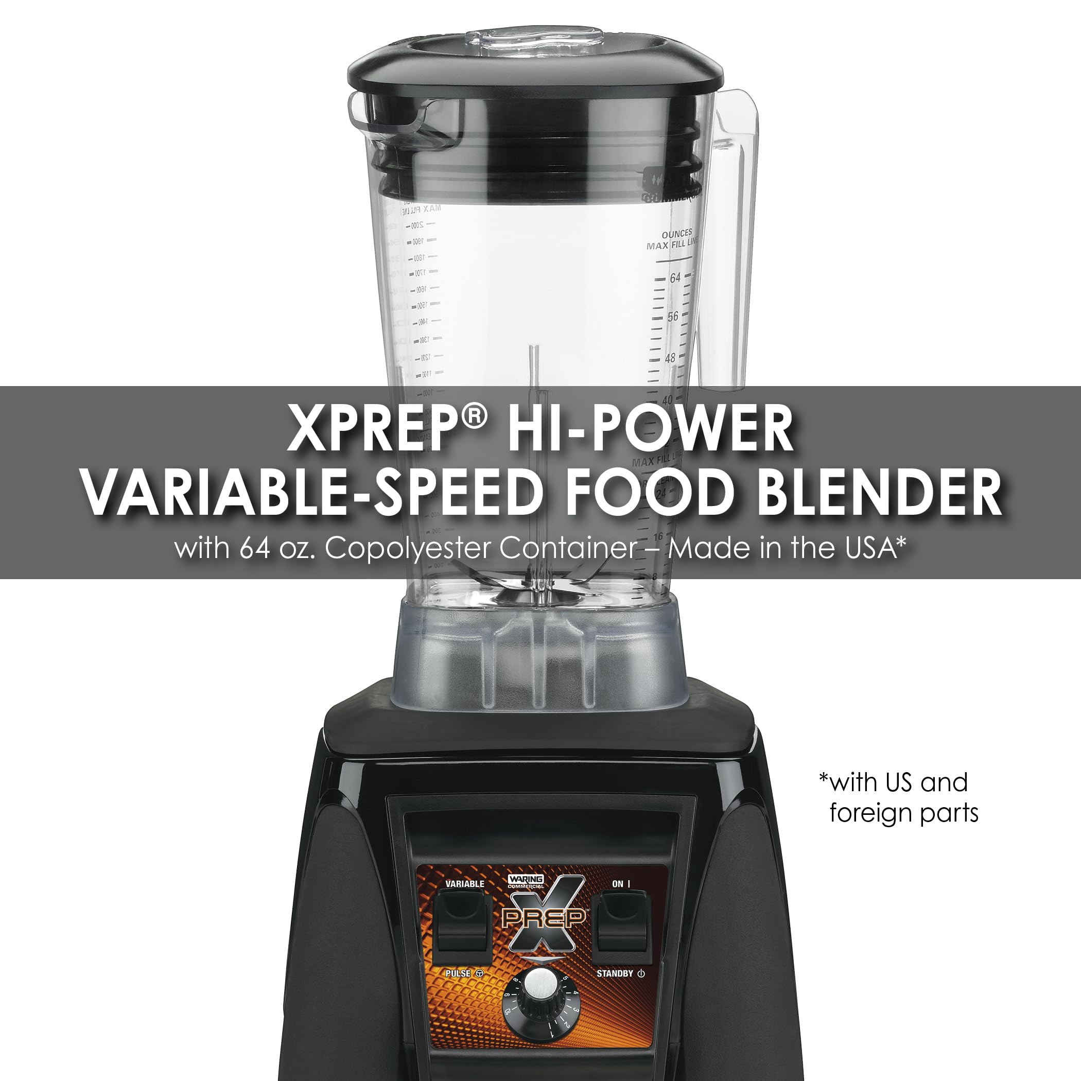 Waring Commercial MX1200XTX 3.5 HP Blender with Variable Speed Dial Controls and a 64 oz. BPA Free Copolyester Container, 120V, 5-15 Phase Plug