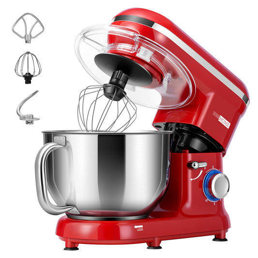 VIVOHOME Stand Mixer, 660W 10 Speed 6 Quart Tilt-Head Kitchen Electric Food Mixer with Beater, Dough Hook, Wire Whip and Egg Separator, Red