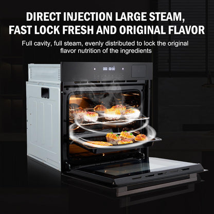 24" Single Wall Oven, 2.5 Cu.ft Built-in Timer-Convection Electric Wall Oven with 8 Baking Modes, 3000W, 240V, Stainless Steel, 3D Surround Heating, Timer, Touch Control, Safety Lock, Black