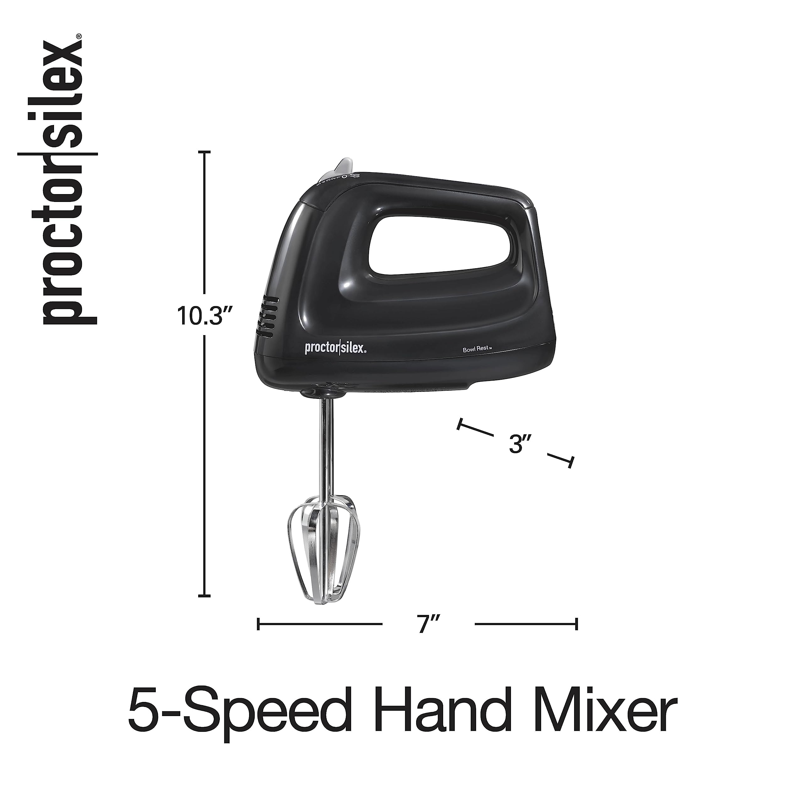 Mikser ręczny elektryczny Proctor Silex Easy Mix 5-Speed ​​z podstawką na miskę, kompaktowy i lekki, moc szczytowa 100 W, czarny (62511)