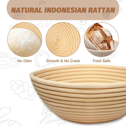 Sourdough Proofing Basket Gift Set of 2 Round Dough Proofing Bowls for Sour Dough Bread Baking Supplies, Proofing Basket or Home Sourdough Bakers Baking, 8.5 inch