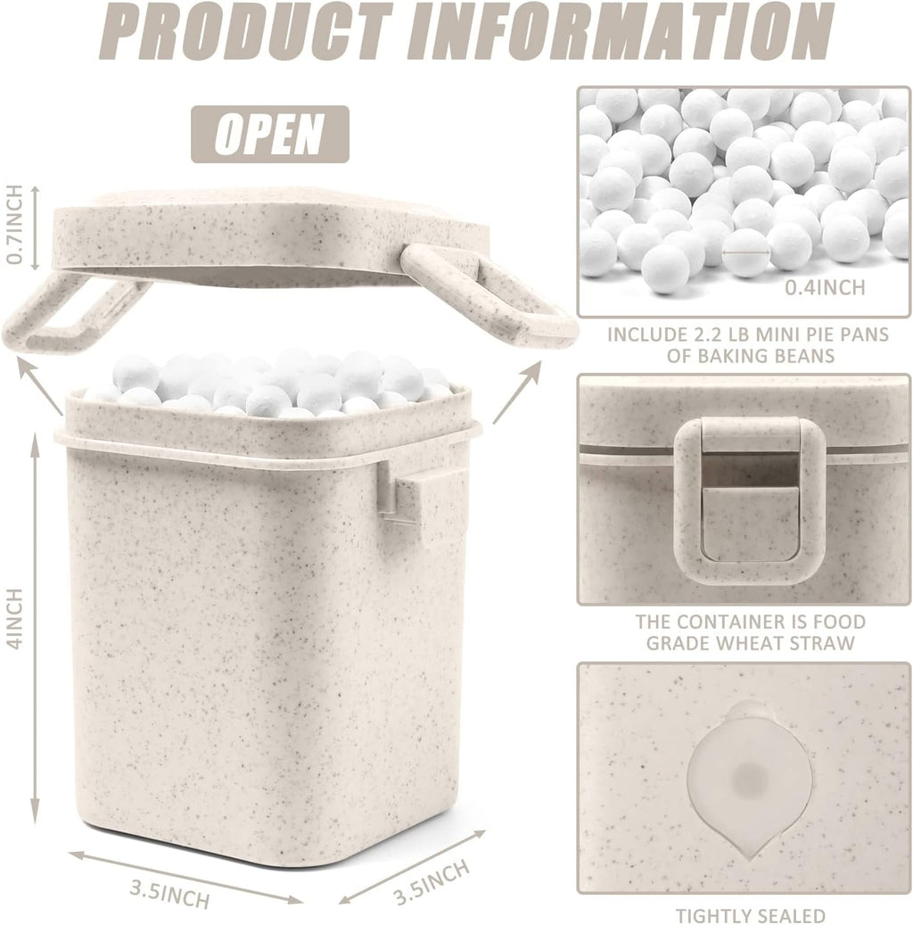 EIMMBD 2.2 LB Ceramic Pie Weights Baking Beans,10mm pie weights for Baking Blind Natural Reusable Pie Crust Weights with Wheat Straw Container (Beige)