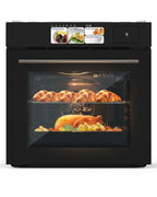 GarveeHome 24" pojedynczy piekarnik ścienny, wbudowany piekarnik elektryczny z trybem pary, grilla i smażenia na powietrzu, 3000 W, 240 V, 2,5 stopy sześciennej stali nierdzewnej, wbudowany piekarnik konwekcyjny, zaawansowany ekran TFT