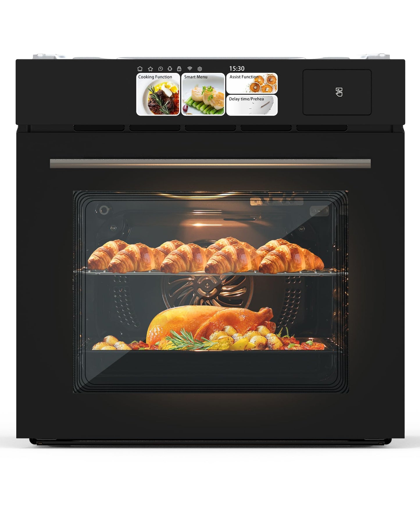 GarveeHome 24" Single Wall Oven, Built-in Electric Ovens with Steam&Grill&Air Frying Mode, 3000W, 240V, 2.5Cu.ft Stainless Steel Convection Built-in Oven, Advanced TFT Screen