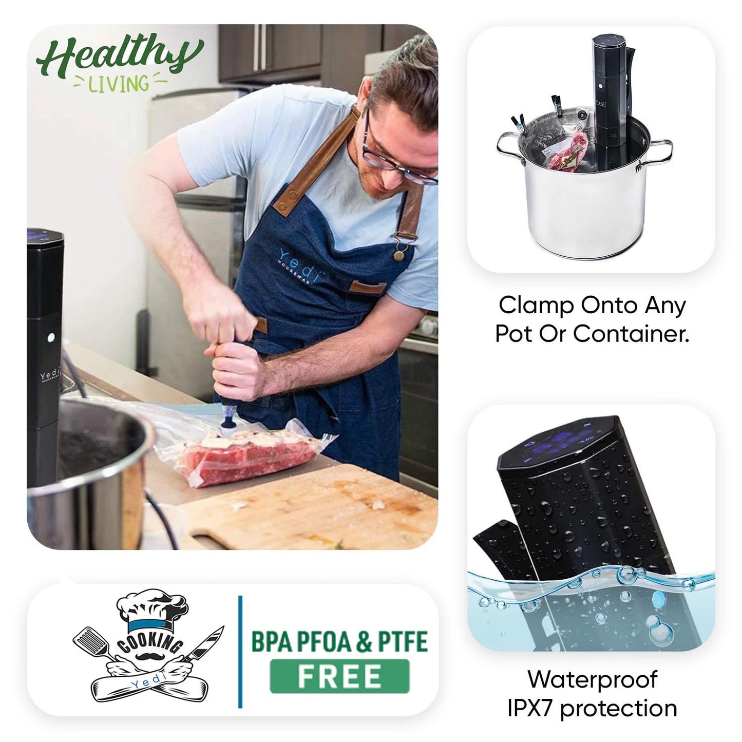 Yedi Infinity Sous Vide Cooker, Powered by Octcision Technology, Deluxe Accessory Kit, Recipes, 1000 Watts