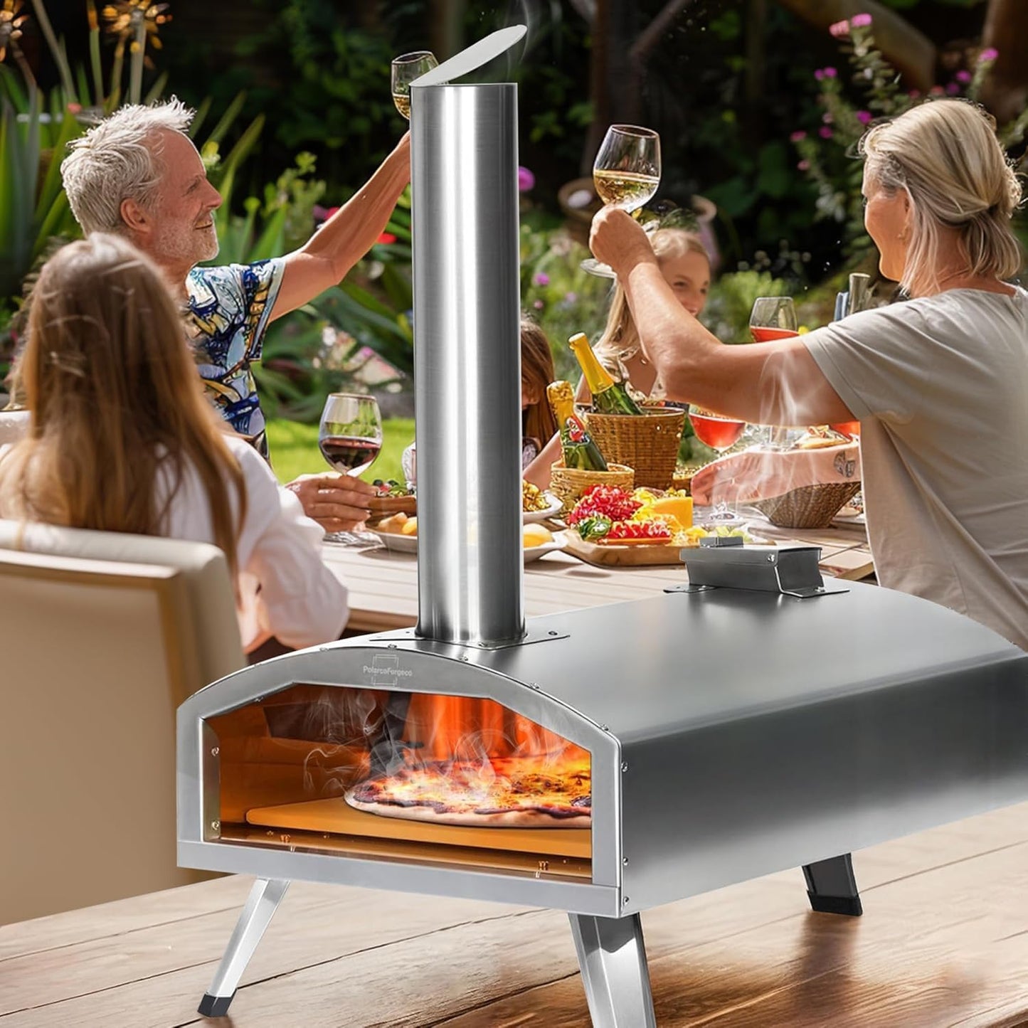 12” Portable Wood Fired Pizza Oven - Stainless Steel Pellet Pizza Stove for Outdoor Cooking, Backyard & Camping