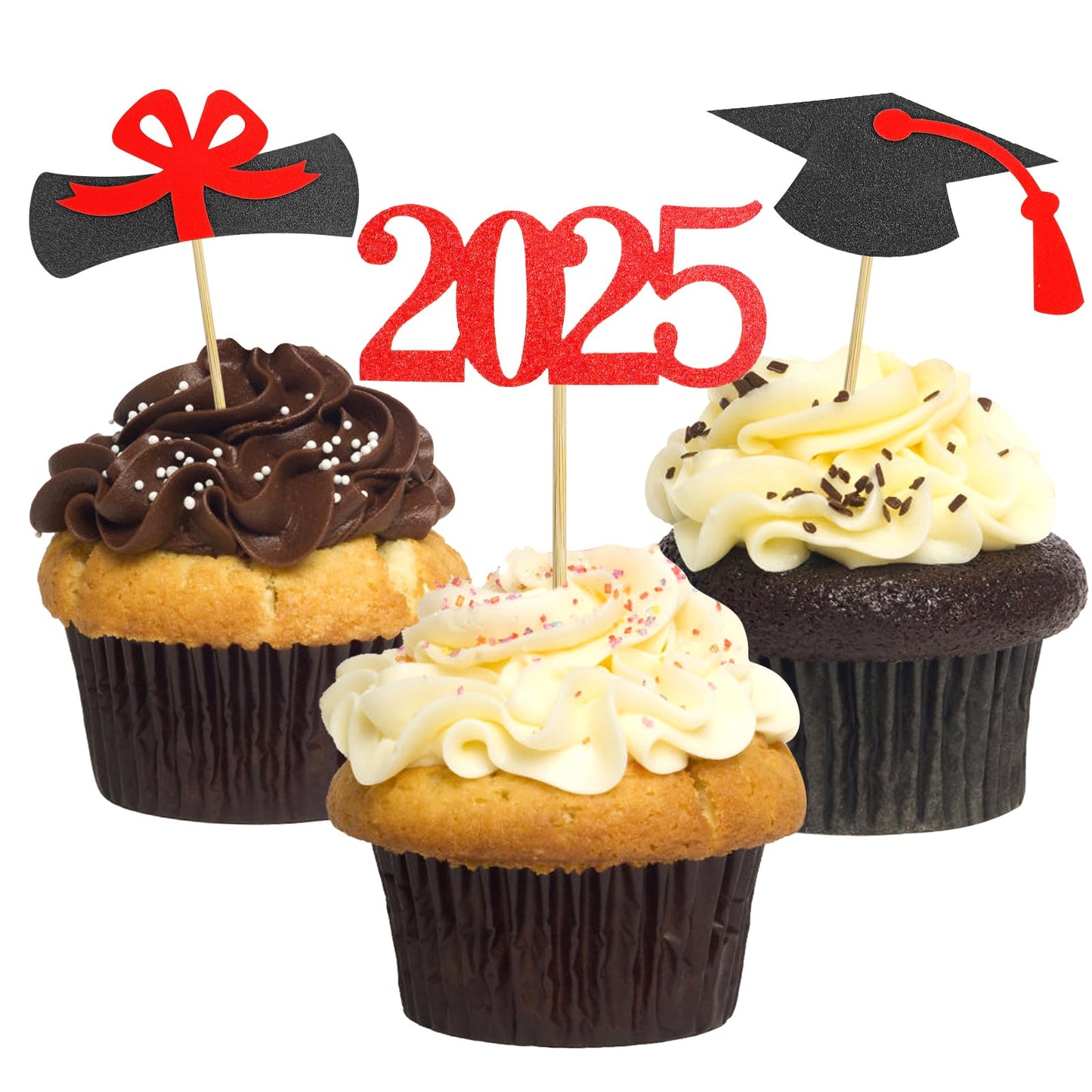Graduation Cupcake Toppers 2025,48 PCS Graduations Decoration,Class of 2025 Food Appetizer Picks, Party Supplies/Food Appetizer Picks Mini Cake Decor (Gold)