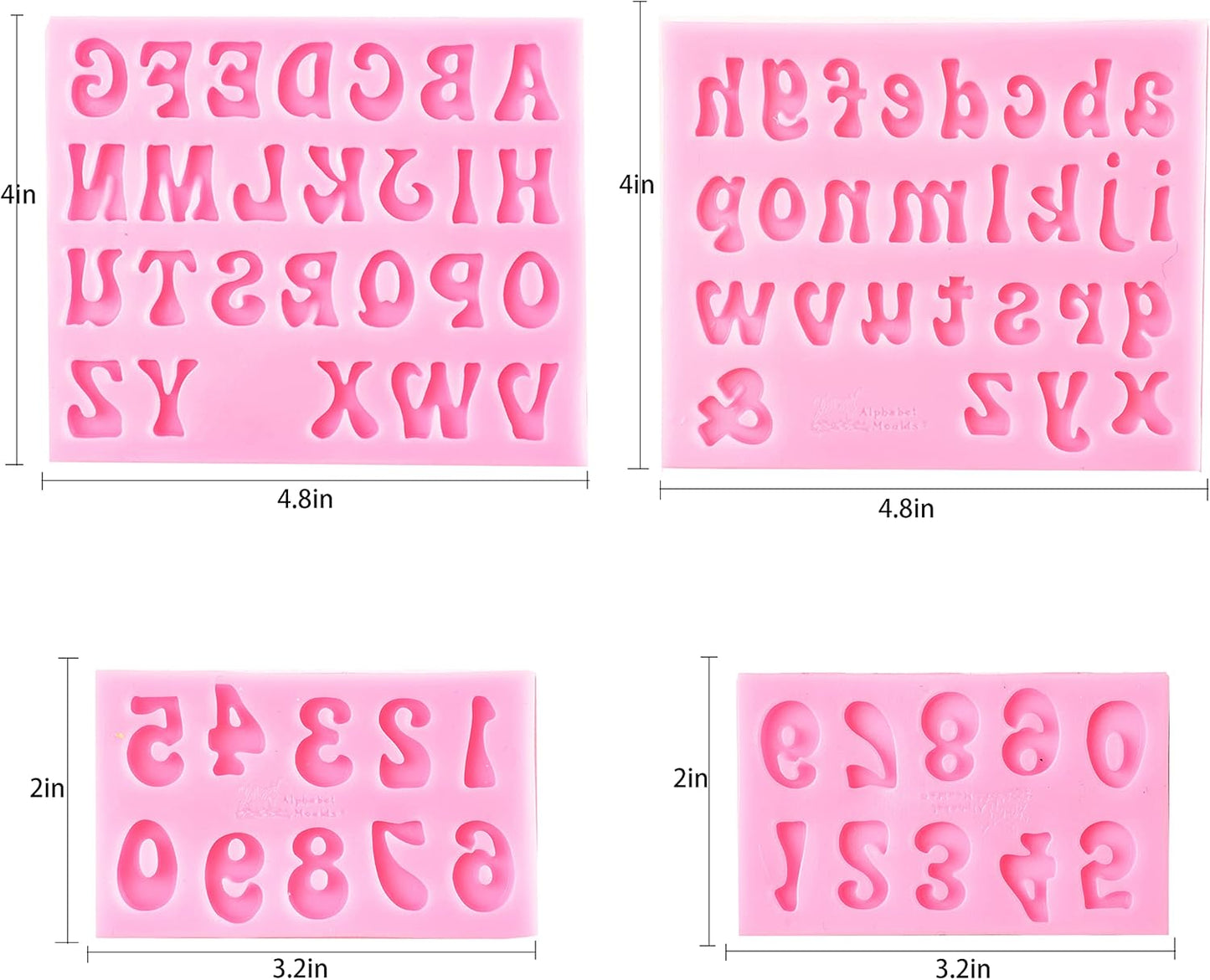 Letters Molds and Numbers Molds, Silicone Fondant Mold Chocolate Molds, 0-9 Number and 26 Letters Silicone Molds for Baking Desserts and Cake Decoration (4 pack)