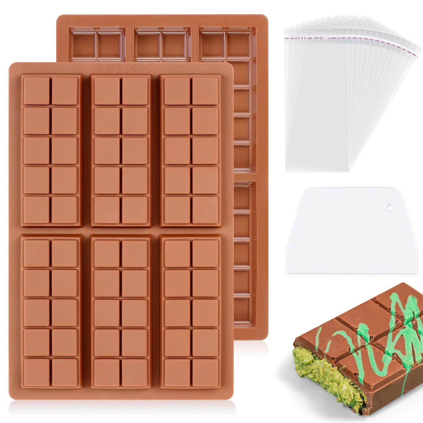 1 Pc Chocolate Bar Mold Deep Large Chocolate Molds Silicone Break Apart Thick Silicone Molds for Candy Bar (10 Snap）