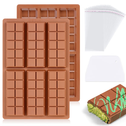 1 Pc Chocolate Bar Mold Deep Large Chocolate Molds Silicone Break Apart Thick Silicone Molds for Candy Bar (10 Snap）