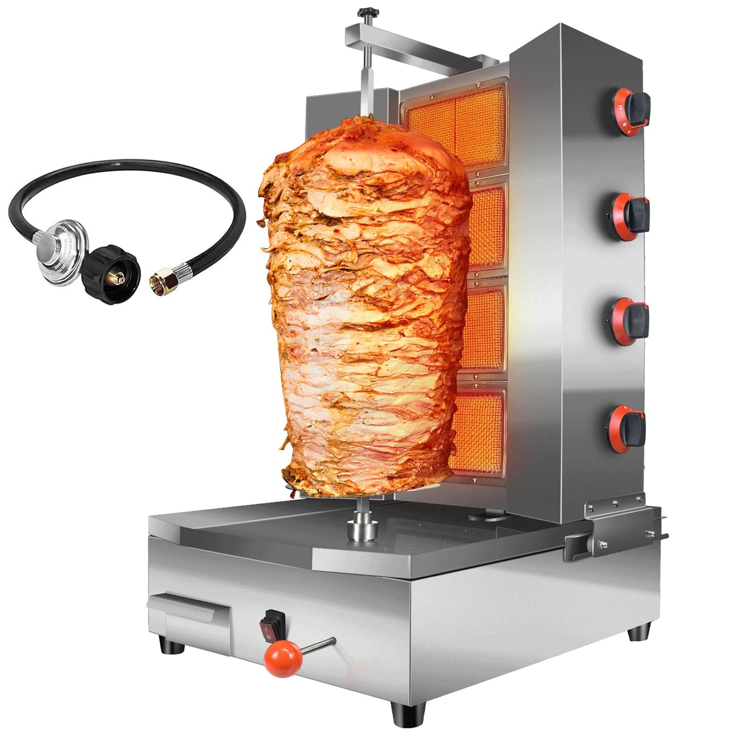 YOOKTEN 4 Burners Shawarma Machine Commercial Large Shawarma Grill Machine Rotisserie Grill Kebab Vertical Rotisserie Propane Turkish Chicken Doner Kebab Broiler for Kitchen Restaurant