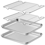 Wildone Baking Sheet & Rack Set [2 Sheets + 2 Racks], Stainless Steel Cookie Pan with Cooling Rack, Size 16 x 12 x 1 Inch, Non Toxic & Heavy Duty & Easy Clean