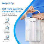 Waterdrop Electric Water Filter Pitcher, Rechargeable 200-Gallon Water Dispenser, Instant 15-Cup Countertop System, NSF/ANSI 401&53&42&372, Reduce PFAS, Lead, Chlorine, White, NOT Reduce TDS