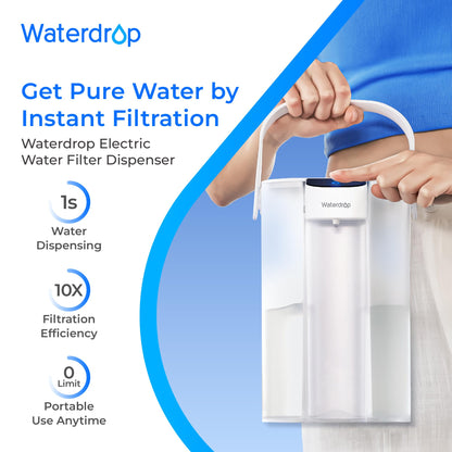 Waterdrop Electric Water Filter Pitcher, Rechargeable 200-Gallon Water Dispenser, Instant 15-Cup Countertop System, NSF/ANSI 401&53&42&372, Reduce PFAS, Lead, Chlorine, White, NOT Reduce TDS