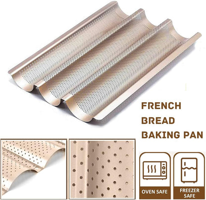 Baguette Pan, French Bread Baking Pan Perforated 3 Loaves Long Italian Bread Pan Mold Nonstick Baguettes Bakery Tray with Proofing Cloth,15"x11"