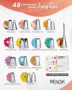 RFAQK 250 PCs Aluminum Cake Decorating Tools Kit with 12" Metal Turntable & Knife set-48 Numbered Icing Tips-3 Russian Piping Nozzles-Straight & Angled Spatula-Cake Leveler& Baking Supplies Tools