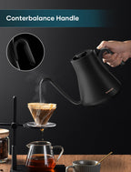 INTASTING Czajniki elektryczne, czajnik elektryczny z gęsią szyją, kontrola temperatury ±1℉, wnętrze ze stali nierdzewnej, szybkie nagrzewanie, do zaparzania kawy, parzenia herbaty, gotowania gorącej wody, 0,9 l czarny