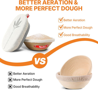 Banneton Bread Proofing Basket Set - Oval & Round Sourdough Proofing Baskets - Sourdough Proofing Bowls Bread Baking Supplies With Liner & Cloth Cover - Cotton Rope Banneton Basket for Baking