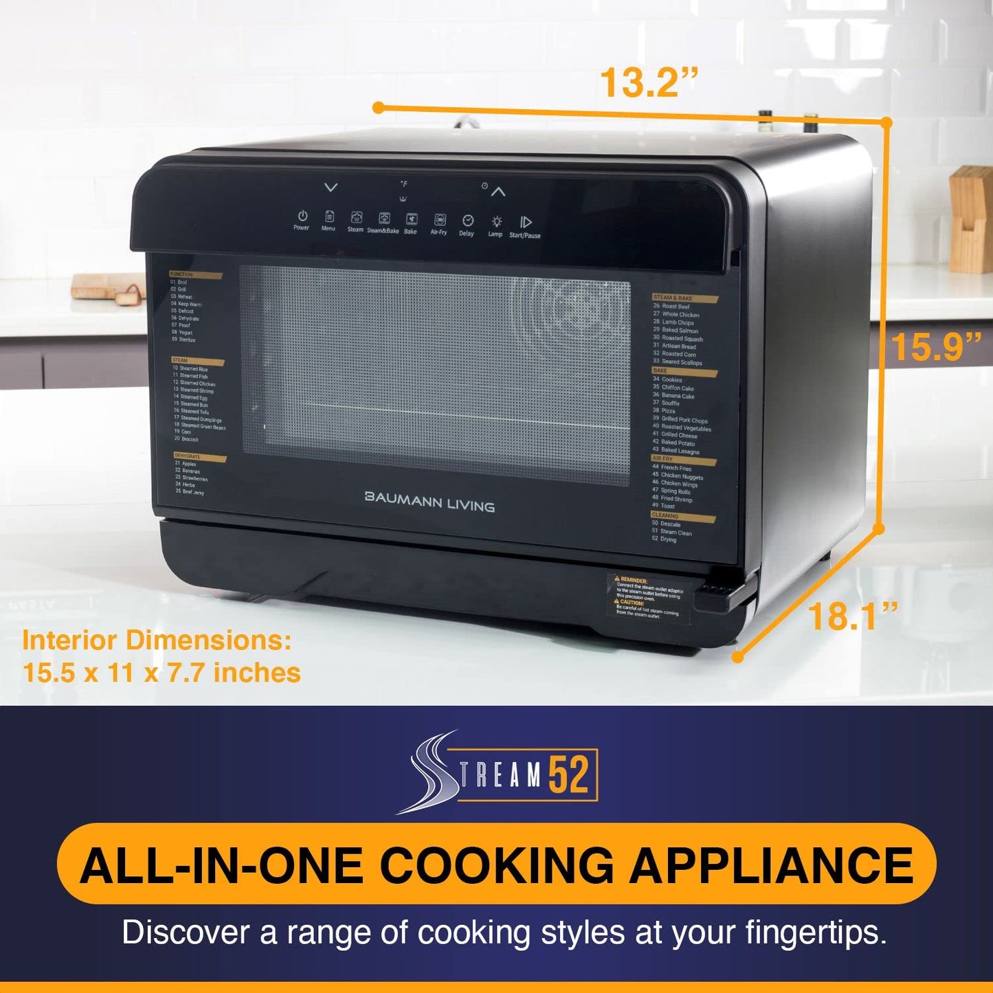 Baumann Living Multifunction Air Fryer Steam Oven Convection Countertop All-in-One Appliance.